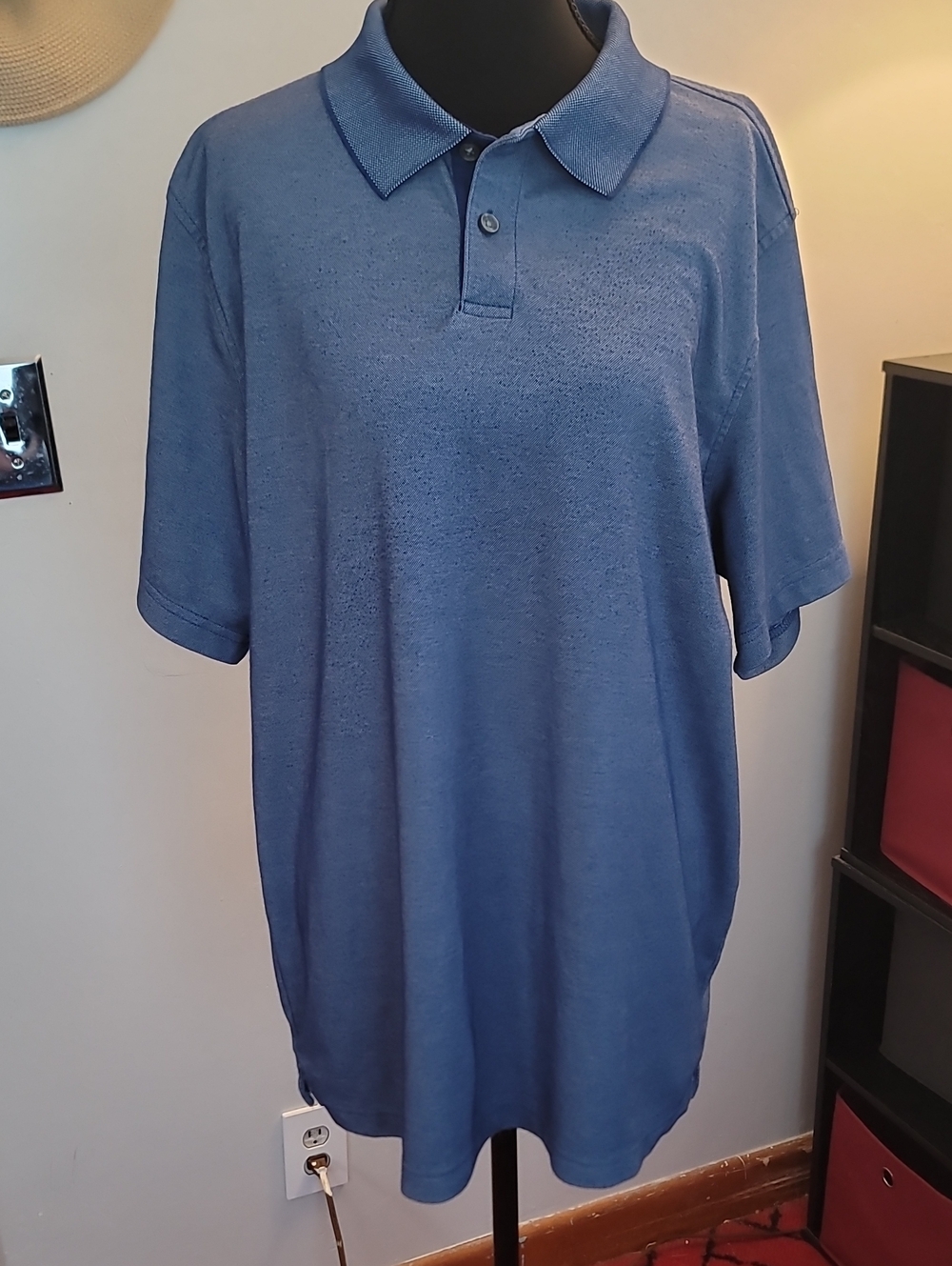 Tasso Elba Men's Heathered Blue Short-Sleeve Polo Size Large